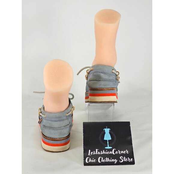 Tory Burch Women's Blue Nubuck Leather Joey Platform Boat Shoes Size 8 241 - Picture 4 of 16